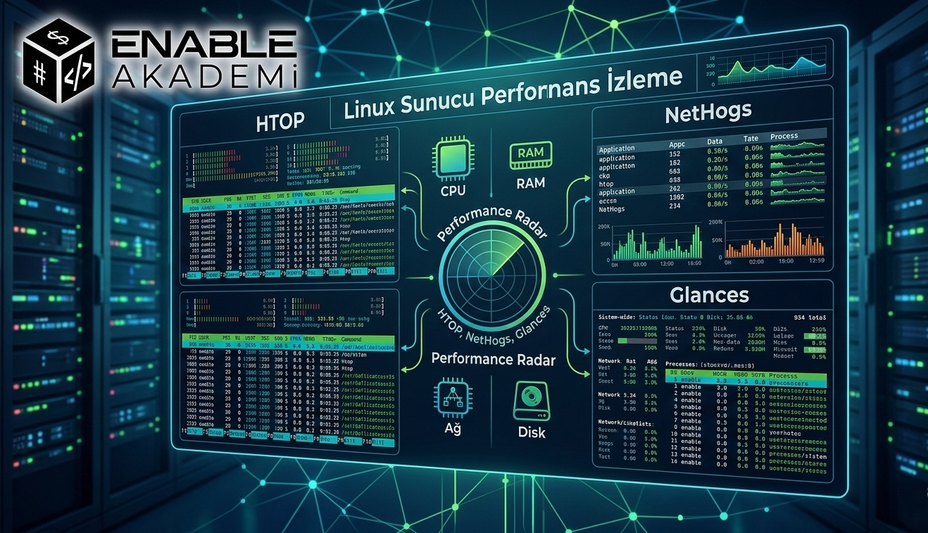 Linux Sunucu Performans İzleme Araçları: HTOP, NetHogs ve Glances Rehberi